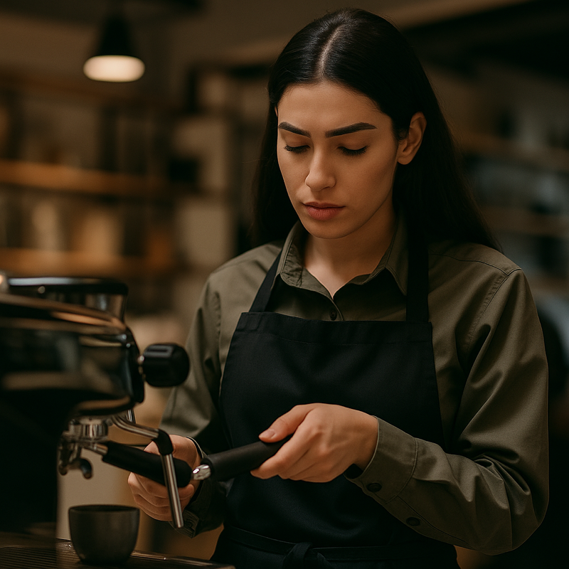 Professional coffee coach Maryam Tabatabaei in her academy where she offers the barista training course.