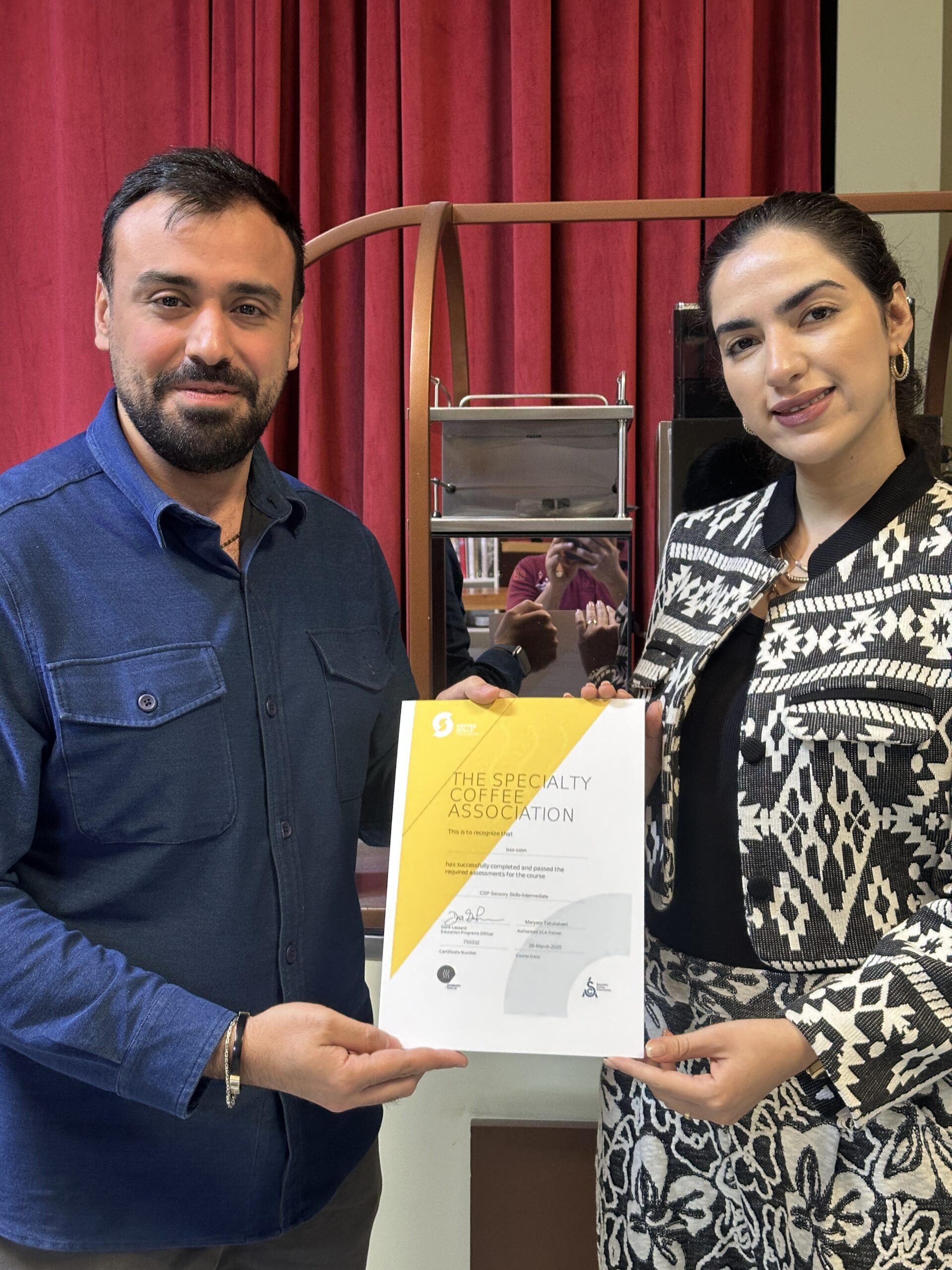 Official certificate for a course completed with Authorized SCA Trainer Maryam Tabatabaei.