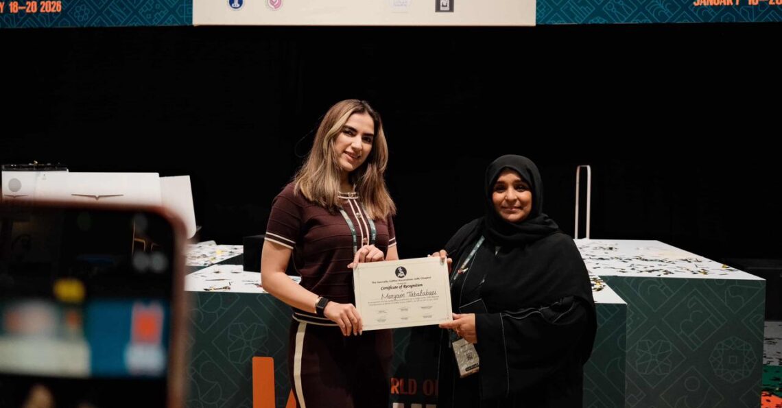 A sensory judge cupping coffee bowls during the National UAE Roasting Championship.