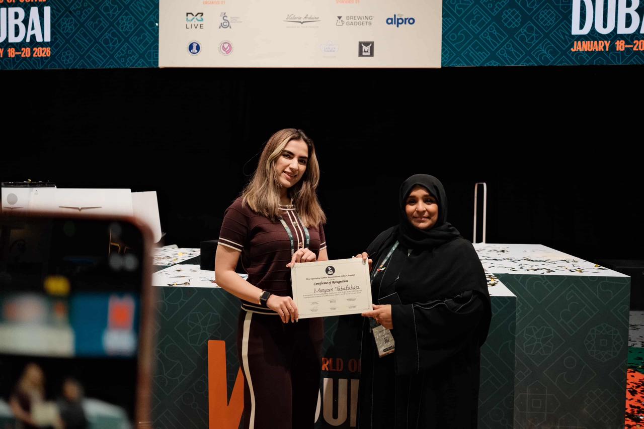 A sensory judge cupping coffee bowls during the National UAE Roasting Championship.